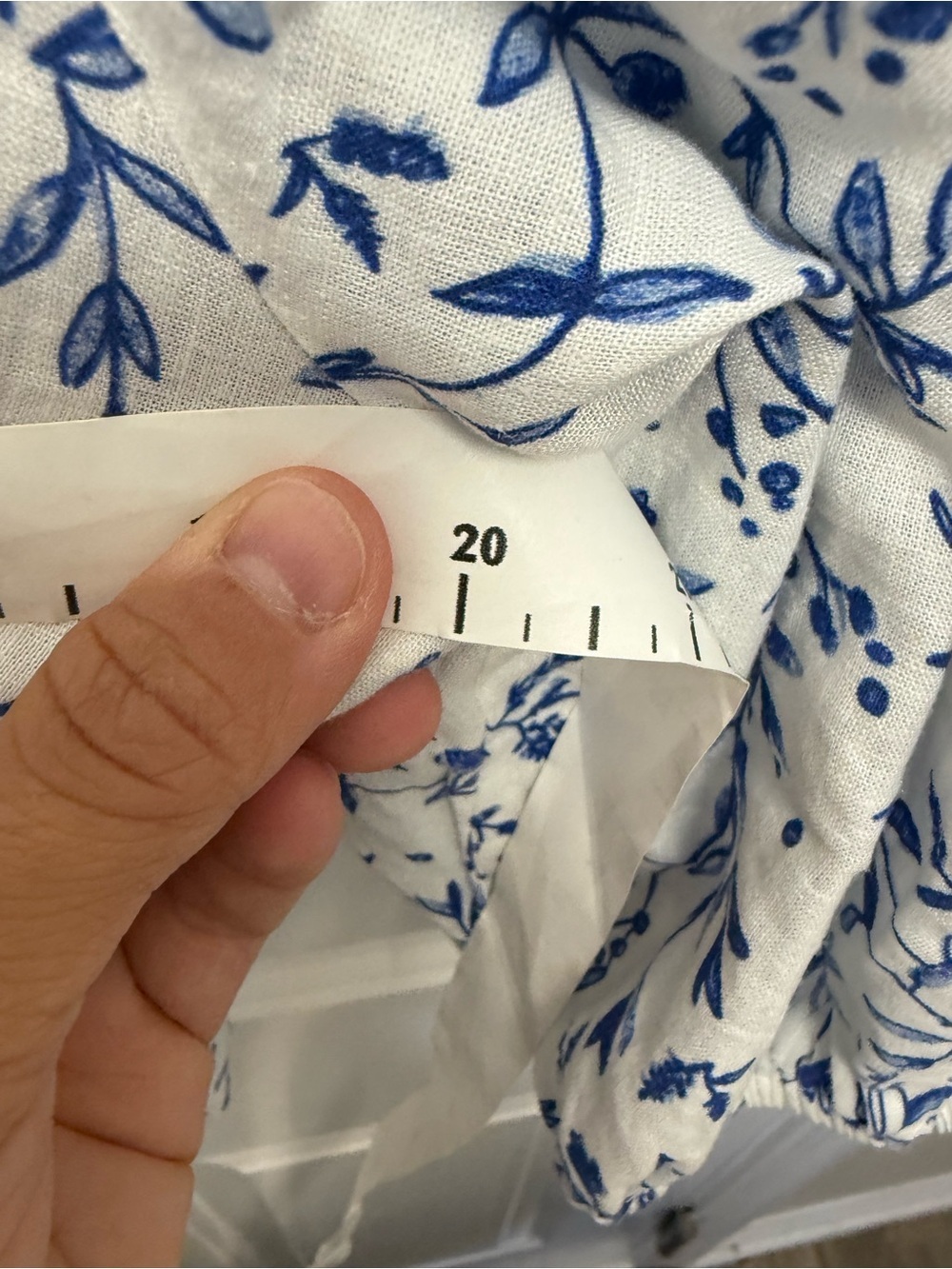 H&M Women Floral Puff Sleeve Linen Blend Crop Top M Blue White Boho Cottagecore - Picture 9 of 9
